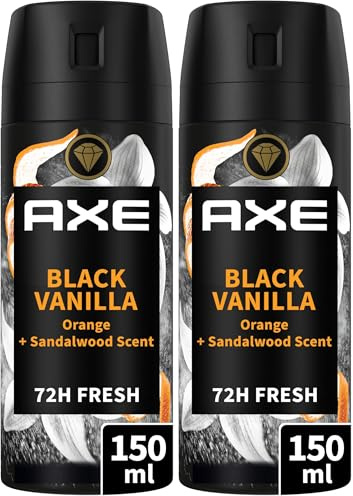 AXE - Déodorant Homme Black Vanilla - Collection Prestige - Spray Anti-transpirant - fraîcheur 72h non-stop - parfum vanille orange et bois de santal - 150ml (Lot de 2)