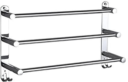 Porte-serviettes réglable en aluminium à 3 niveaux - Pliable - Support mural extensible en acier inoxydable pour un rangement peu encombrant