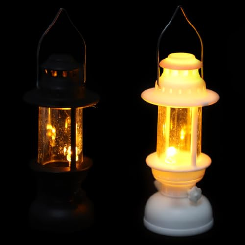 Ciieeo 2stücke Miniatur-öllaterne Mit Led-licht Für Puppenhausmöbel Retro- -laterne Puppenhauszubehör Szenenornamente Mini-puppenhausdekor Puppenhaus-miniaturszenenmodell