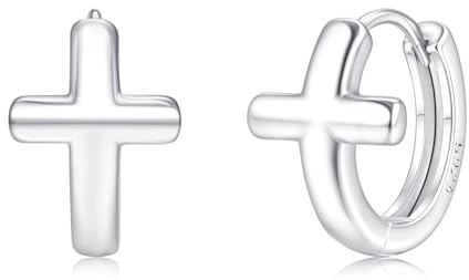 Cangall Creolen Silber 925 Klein, Hypoallergen 925 Sterling Silber Kreuz Creolen für Damen, 13mm Kleine Leichte Ohrringe Kreolen, Schlafen Knorpel Huggie Kreolen, Silberohrringe Geschenk für Frauen