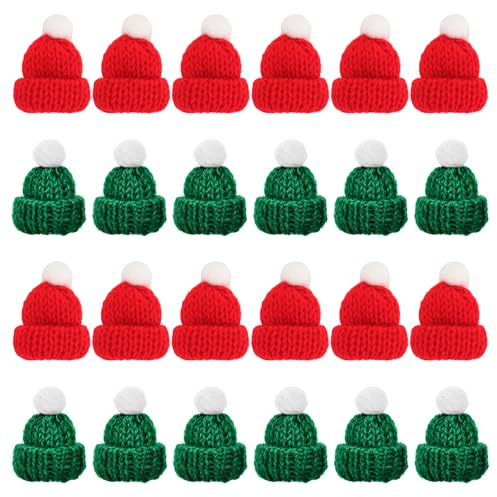 XIABYAYU Mini Weihnachtsmütze, 24 Stück Mini Strickmütze des Weihnachten, Nikolausmütze Klein, Kleine Weihnachtsmütze für Weihnachten Weinflasche, Puppenhaus, Weihnachtsfeiern