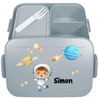 Mepal Lunch Box Take a Break Personalizzato Ragazzo, Contenitore per il pranzo con separatore, Lunch Box con nome, Bento Box Separatore Stampa Colorata Astronauta Midi Azzurro
