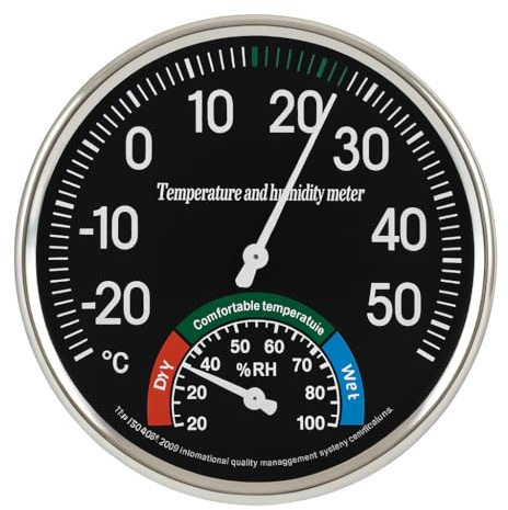 Luftfeuchtigkeitsmesser, Raumthermometer innen, analog Hygrometer innen als Raumtemperatur Messgerät, ohne Batterie, 13 cm, Thermo Hygrometer für Wohnzimmer Büro