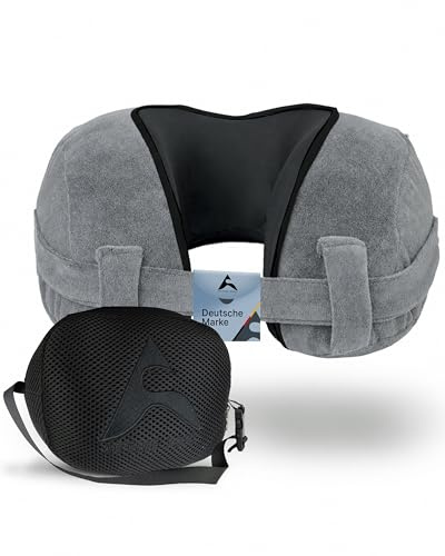 A ACTIVE SOUL - Nackenkissen - Flugzeug - Auto - Flexibler Klettverschluss - Memory Foam - bequemes Reisekissen mit Tasche - verstellbares Nackenhörnchen (Grey)