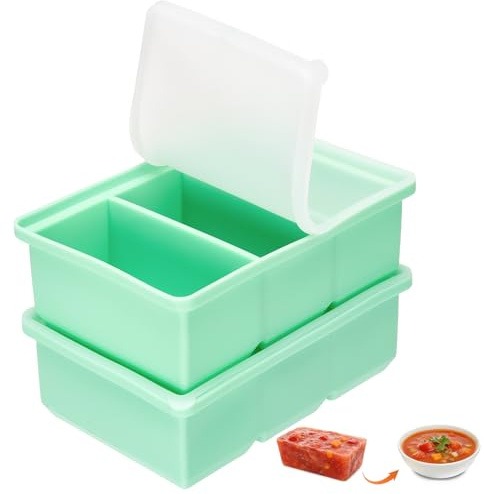 Defresit 2 Pack Freezer Trays For Batch Cooking, 660ML Freezer Containers with Lid, 3-Compartment,1-Cup/220ML Portions Cubes, Freezer Tray for Meal Prep, Soup, Sauce (Green)