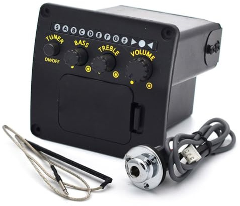 Gettimore Akustikgitarre Pickup Preamp EQ Tuner mit 2-Band Piezo Equalizer System, ABS Konstruktion, kompatibel mit Akustikgitarre, Schwarz