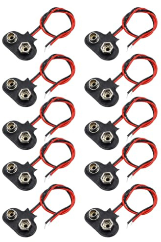GYCAQAC Connettore batteria 9 V, 10 Pezzi, connettore tipo T, Confezione da connettori a clip per batterie, con cavo di collegamento da 15 cm, Supporto Connettori Batteria 9V
