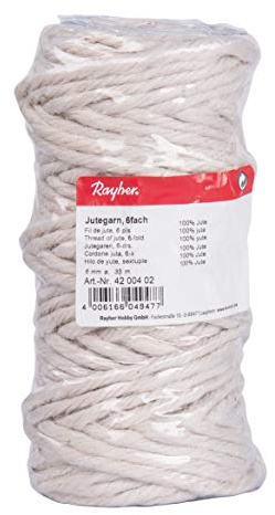 Rayher 4200402 Cuerda de yute natural de 6 cabos, color blanco, 6mm, 35 m largo