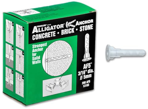 TOGGLER Alligator AF5 Wall Anchors 3/16, Screws not Included Pack of 200