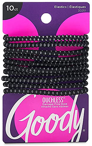 Goody Ouchless No Slip Hair Ties, 10 Ct, Black, 4MM Rubber Bands, SlideProof, Pain-Free Styling Accessories for Women & Men, Made for Long-Lasting Braids, Ponytails & More, All Hair Types