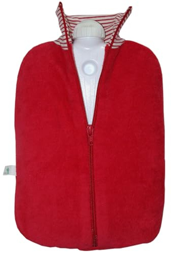 Hugo Frosch Öko-Wärmflasche 2,0 l mit Biobaumwolle-Bezug Kirsch-Rot | Große formstabile Bettflasche Made in Germany, geruchsneutral, kuscheliger Überzug mit Zipper, abnehmbar & waschbar