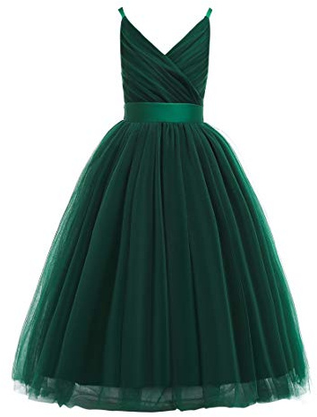 Glamulice Emerald Green Flower Girl Dress Lace Bridesmaid Long A Line Wedding Pageant Dresses Tulle Spaghetti Strap Party Gown Photo Shoot Event Holiday Evening Formal Princess Dance Gown Elegant 8