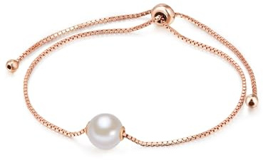 Valero Pearls Damen Armband 925/- Sterling Silber roségold | rosévergoldet 14 Karat, Venezianerarmband, Süßwasser-Zuchtperle, ca. 8,0 - 9,0 mm, weiß, rund, Zugverschluss