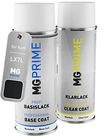 MG PRIME Autolack Spraydose für Audi LX7L / X7L / H1 Manhattan Grau Me. +1K | Manhattan Grey Metallic / Manhattan Grau Metallic, Set aus Basislack + Klarlack, Sprühdosen 400ml