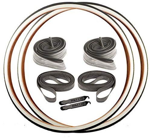 Sunlite OEM Road Raised Center Cruiser Street Road City Black White Wall Wire Bead Bike Tire Bundle 27 x 1-1/4