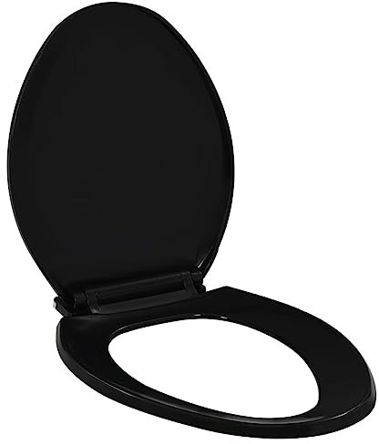 vidaXL Toilettensitz mit Absenkautomatik Quick-Release-Design Toilettendeckel WC Sitz Deckel Klodeckel Toilettenbrille Klobrille Schwarz 47x35cm