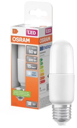 OSRAM LED Lampe mit E27 Sockel, Kaltweiss(4000K), Stabform, 8W, Ersatz für 60W-Glühbirne, matt, LED STAR STICK, Kaltweiß