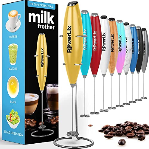 PowerLix Frullino Montalatte Elettrico per Cappuccino - Schiumatore Latte con Supporto in Acciaio Inossidabile, 15-20s, Potente 19000 giri/min, Frullino Manuale per Latte, Cappuccino, Caffè