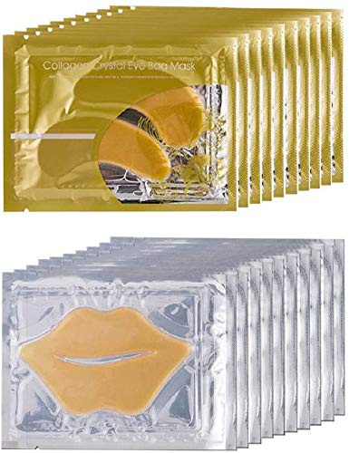 Theshiry 10 Pairs Collagen Crystal Eye Mask and 10 Pcs Collagen Crystal Lip Mask, Anti Aging Eye and Lip Mask, Collagen Crystal Mask Set (Gold)