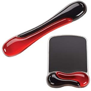Kensington Set ergonomisches Mauspad und Handgelenkauflage für Tastaturen, 2-teiliges Set, Ergonomisches Gel Mauspad für Laser- & optische Mäuse und Gel Auflage für Standard-Tastaturen, Rot/Schwarz