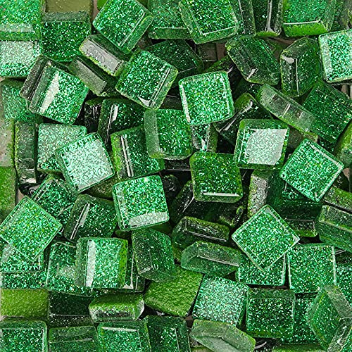 200g Glas Mosaiksteine,1x1cm Bulk-Quadrat Mosaikfliesen Glasfliesen Glitzerkristall Glasmosaik, Glassteine Mosaik Steine für Basteln, Haus Deko(Grün)