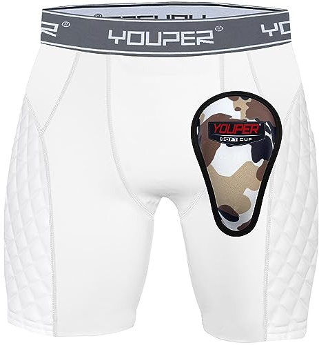 Youper Youth Elite Padded Baseball Sliding Shorts w/Soft Athletic Cup (White/Grey, Small)