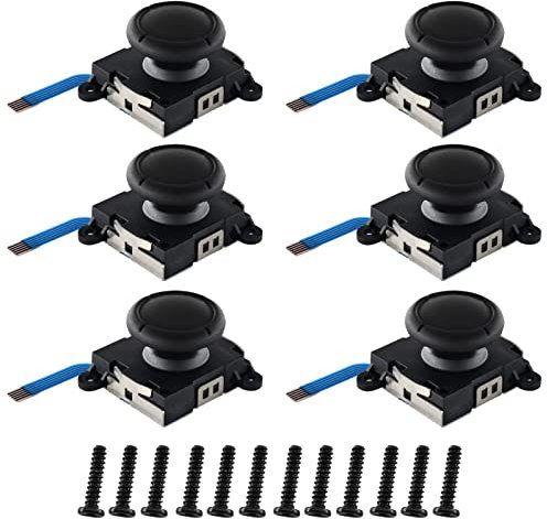 ENVPRFR Joystick de rechange 3D pour manette Nintendo Switch Joycon et Switch Lite - Lot de 6 joysticks analogiques gauche/droite et 12 vis - Noir