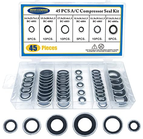 Air Conditioning Compressor Port Seal Washer Kit A/C Gasket Assortment 45 Pieces AC Compressor Washer Seals Bonded Seal Gasket Assortment