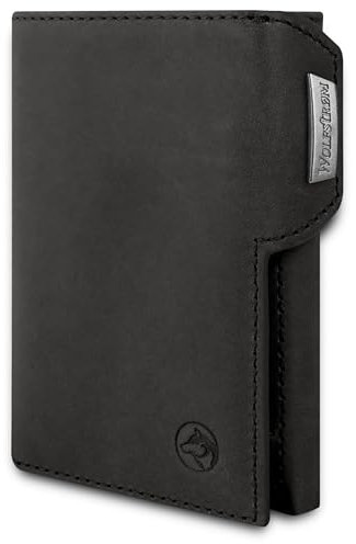 Wolfstrøm Slim Wallet 'Svente' 11 Karten Mini Geldbörse Herren klein mit Münzfach, RFID Blocker Damen und Herren Portemonnaie Credit Card Holder Geldbeutel – Vintage Black
