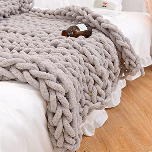 PRELGOSP Strickdecke Grob Handgefertigt Gestrickte Kuscheldecke, Weicher Wolldecke Strick für Haustier Bett Stuhl Sofa,Light Brown,200x200cm