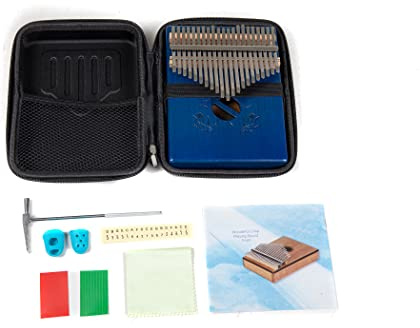 GEWA Kalimba Daumenklavier Mahagoni blau, Motiv Käfer, 21 Stahlzungen, stimmbar, inkl. Tasche, Stimmhammer, Anleitung 21 Stahlzungen Käfer
