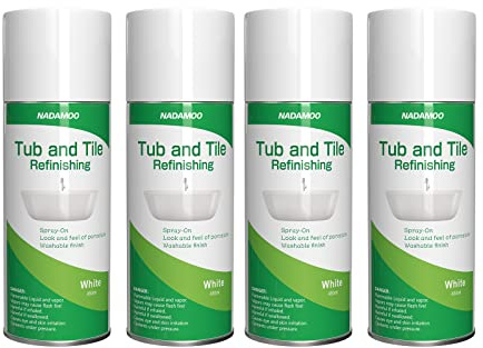 NADAMOO Tub and Tile Spray Paint White, 450ml, 4 Cans, Aerosol Bathtub Refinishing Kit for Porcelain Fiberglass Ceramic, DIY Resurfacing Bathroom Sink Countertop