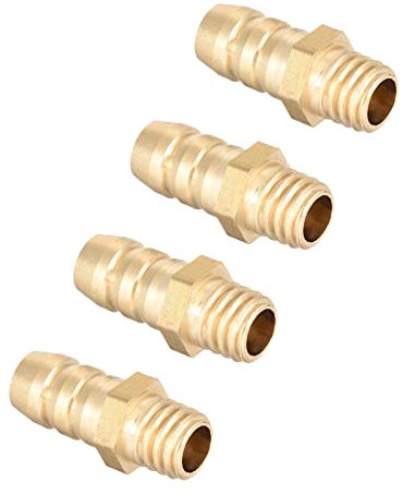 QUARKZMAN Raccordi in Ottone Metrico M6-1 Maschio Filettatura a 6mm Spina Raccordo Tubo Flessibile Connettore Adattatori per Tubo Flessibile Collegamento Giardino [4 Pezzi, Tono Oro]