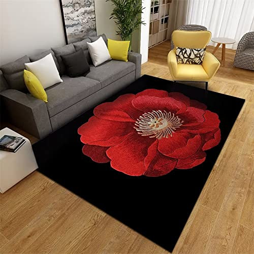 DJHWWD Kinder Zimmer Outdoor Teppich Balkon Rechteckiger für Schlafzimmer, schwarzer roter Teppich, Esszimmer-Bodenmatte Salon Auslegware 120X160CM