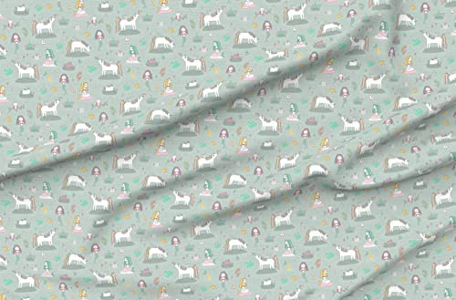 Spoonflower Fabric - Unicorns Mermaids Pond Unicorn Mermaid Cats Owl Fairy Printed on Polartec(R) Fleece Fabric by The Yard - Sewing Blankets Loungewear and No-Sew Projects