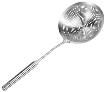 Povxlum Schaumlöffel Edelstahl 46.5 * 18.5cm, Schöpfkelle, Suppenkelle, Schaumkelle Mit Löchern für Nudeln, Heißer Topf, Frittiertes Essen