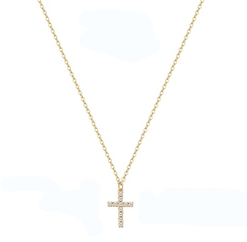 Lilbitty Kors Diamant Guldkedja för Damer - 14K Guld Halsband Choker, Modesmycke för Kvinnor