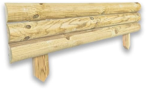 Bordura da Giardino per aiuola 100x22,5x4 cm in Legno di Pino impregnato, Recinzione bassa a 2 punte vampiro, Made in Italy