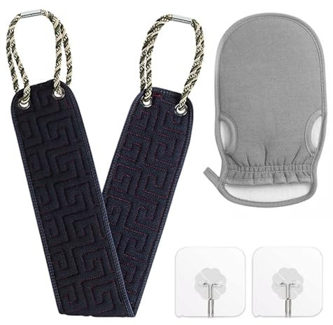 2 Pièces Brosse Dos Douche Long Manche, Brosse pour le Dos Douche Double Face, Gratte Dos Douche Grande Propreté, Brosse Douche Multifonctionnelle, avec 1 Gant Exfoliant Corps et 2 Crochets