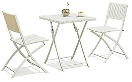 Klappbares Bistro-Set für die Terrasse aus Kunstharz und Stahl, wetterfeste Gartenmöbel-Sets, Dicker Stahlrahmen, PE, 3-teiliges Bistro-Set aus faltbarem Garten-T
