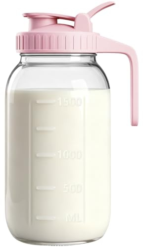 64oz Mason Jar Pitcher, 2quart Glass Breast Milk Pitcher with Lid