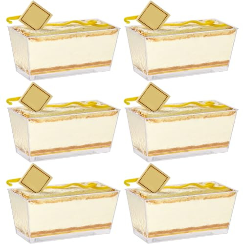 FWEEK 100Pcs Plastic Dessert Cups 140ml Rectangle Dessert Cups 9.8 x 4.7cm Reusable Mini Rectangle Dessert Pots Clear Cheesecake Pots for Parfait Appetizer Dessert Pudding Mousse Party
