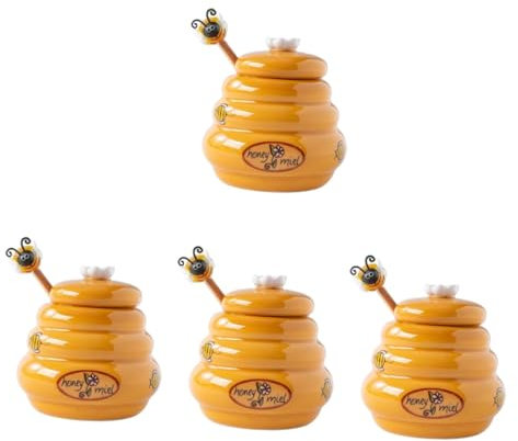 Amosfun 4 Sets Honey Dispenser with Jar Honey Pot Set with Dipper for Honey and Syrup Storage