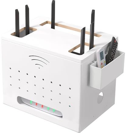 Catekro WiFi Router Aufbewahrungsbox, Router Aufbewahrung Holz, Router Regal für WLAN Router, Kein Zusammenbau Erforderlich, Stehendes Router Regal für Elegantes Raumdesign (weiß)