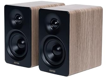 Edifier M60 Compact Desktop Speakers 2.0, for PC/Laptop/Computer, Bluetooth v5.3, USB C & 3.5 mm AUX, Hi-Res Audio Wireless Certified, 66W RMS, for Music and Gaming, Pair with Stands, Wood Grain