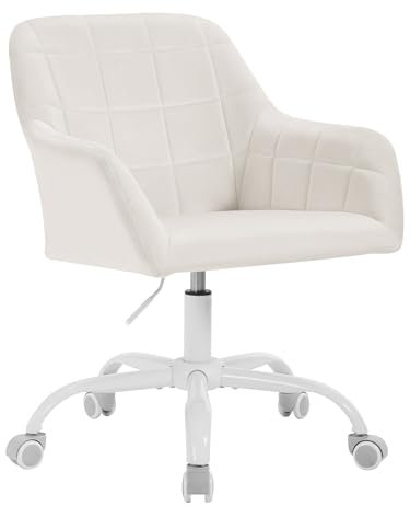 WOLTU Schminktisch Stuhl, Schreibtischstuhl drehbar, Drehstuhl mit Rollen, Bürostuhl ergonomisch, Sessel höhenverstellbar, für Home Office, Schlafzimmer, Büro, Samt, Cremeweiß