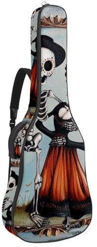 Gitarrentasche für Akustikgitarre mit zwei Taschen, Totenkopf-Liebhaber, Bilderrahmen, wasserabweisend, doppelt verstellbarer Schultergurt, Gitarrentasche, Totenkopf-Liebhaber-Bilderrahmen,