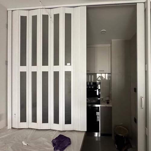 Portes pliantes télescopiques Fenêtre coulissante pliante personnalisable avec poignées et vitre, Porte accordéon intérieure pour grenier sous-sol, Porte pliante magnétique pour cuisine chambre à couc
