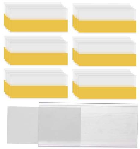 XoeLLe 50 stycken etiketthållare, transparent självhäftande etiketthållare, prislappar prislappar prislappar namn ficka för stormarknader, skåp, hyllor, kontor (8 x 4,2 cm)