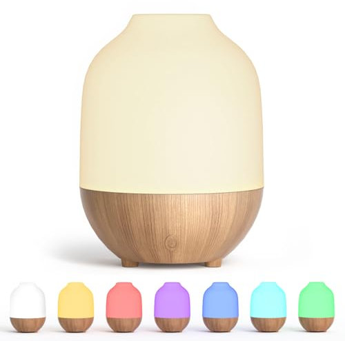SALUBRITO Essential Oil Diffuser,100ml Ultrasonic Aromatherapy Diffuser for Home, Office, Cool Mist, Scented Oil Diffuser with Warm & 7 Color Light, Great for Yoga, Sleep, One Button Simple Control